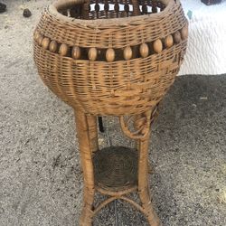 Vintage Ratan Wicker Plant Stand 
