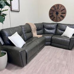 WE DELIVER! 🚚 - Genuine Leather Charcoal Gray Electric Reclining Modular L Sectional Couch