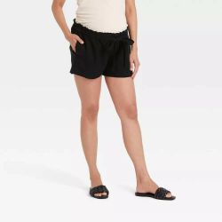 INGRID & ISABEL MATERNITY Black Elastic Tie Waisted Leisure Shorts Size Medium