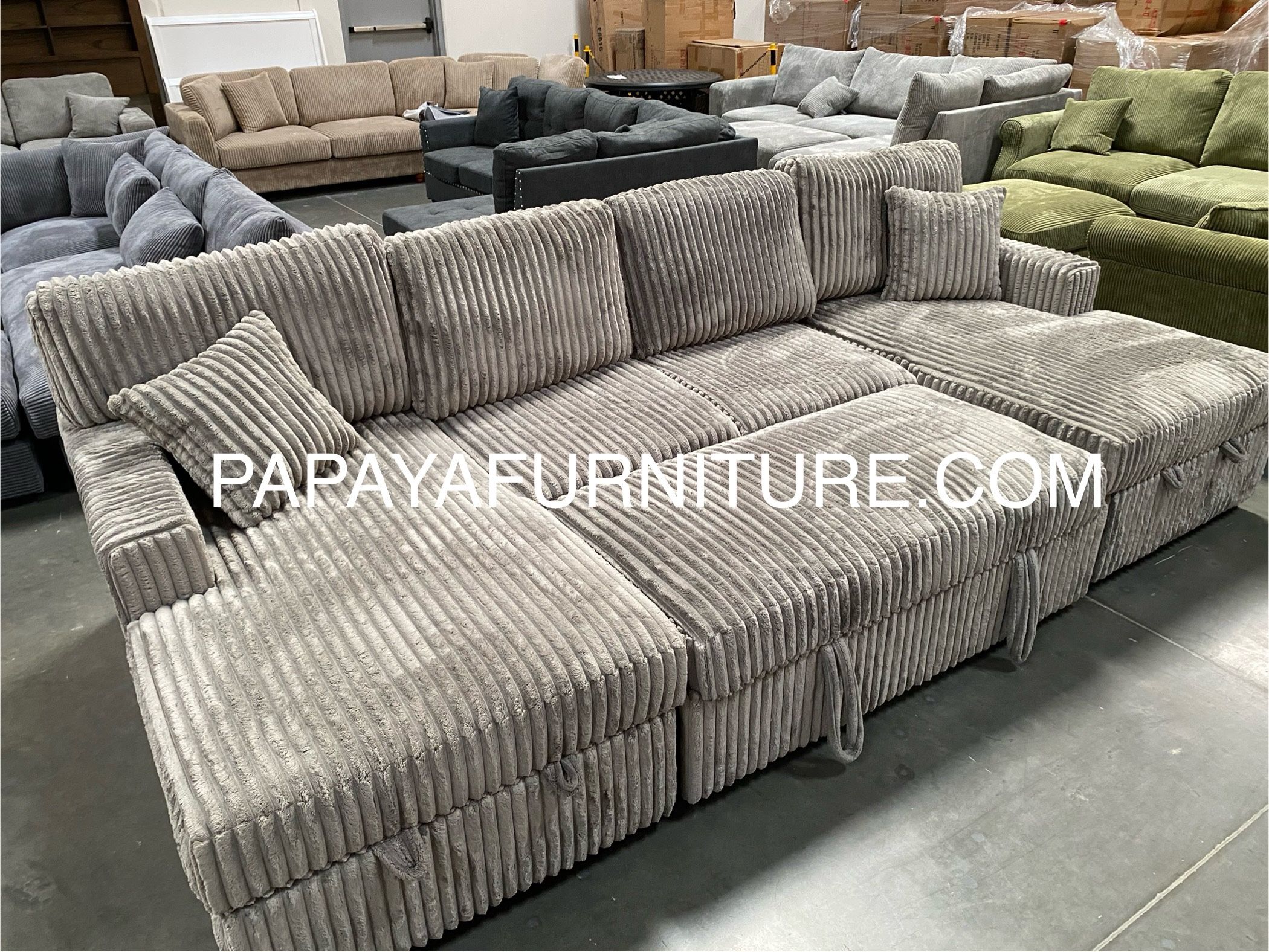 120” Large sectional, Sectional sofa With Pull-out Bed, Sofabed, Sofa Bed, Sectional Couch, Corduroy Sectional,Plush Sectional Large Couch, Gray Sofa 