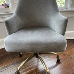 PBTeen Velvet Pleated Swivel Desk Chair In Gray With Adjustable Height