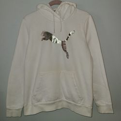 Puma Women’s Logo Fleece White Sweatshirt Hoodie Long Sleeve Size Large