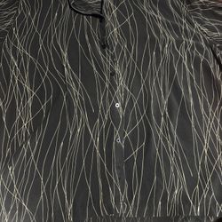 - Perry Ellis black silk button shirt men's short sleeve 2XL