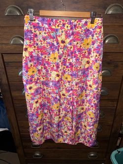 Floral Midi Skirt Pink Yellow Purple