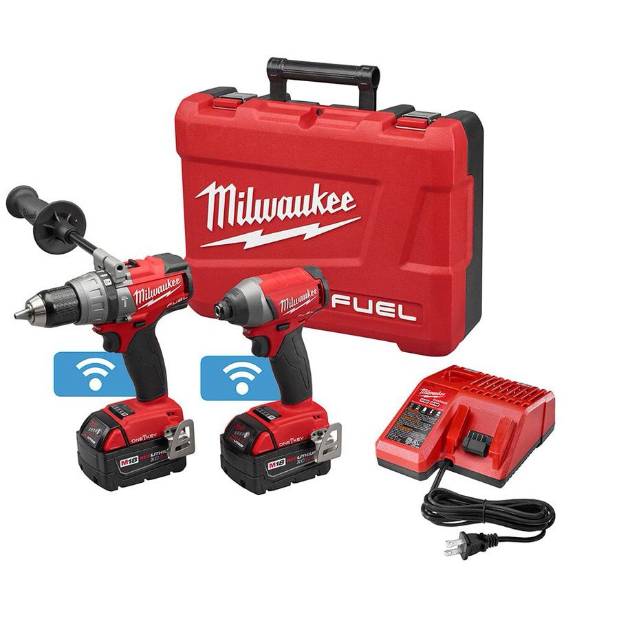 Milwaukee M18 FUEL ONE-KEY 18-Volt Lithium-Ion Brushless Cordless Hammer Drill/Impact Driver Combo Kit w/(2) 5.0Ah Batteries, Case