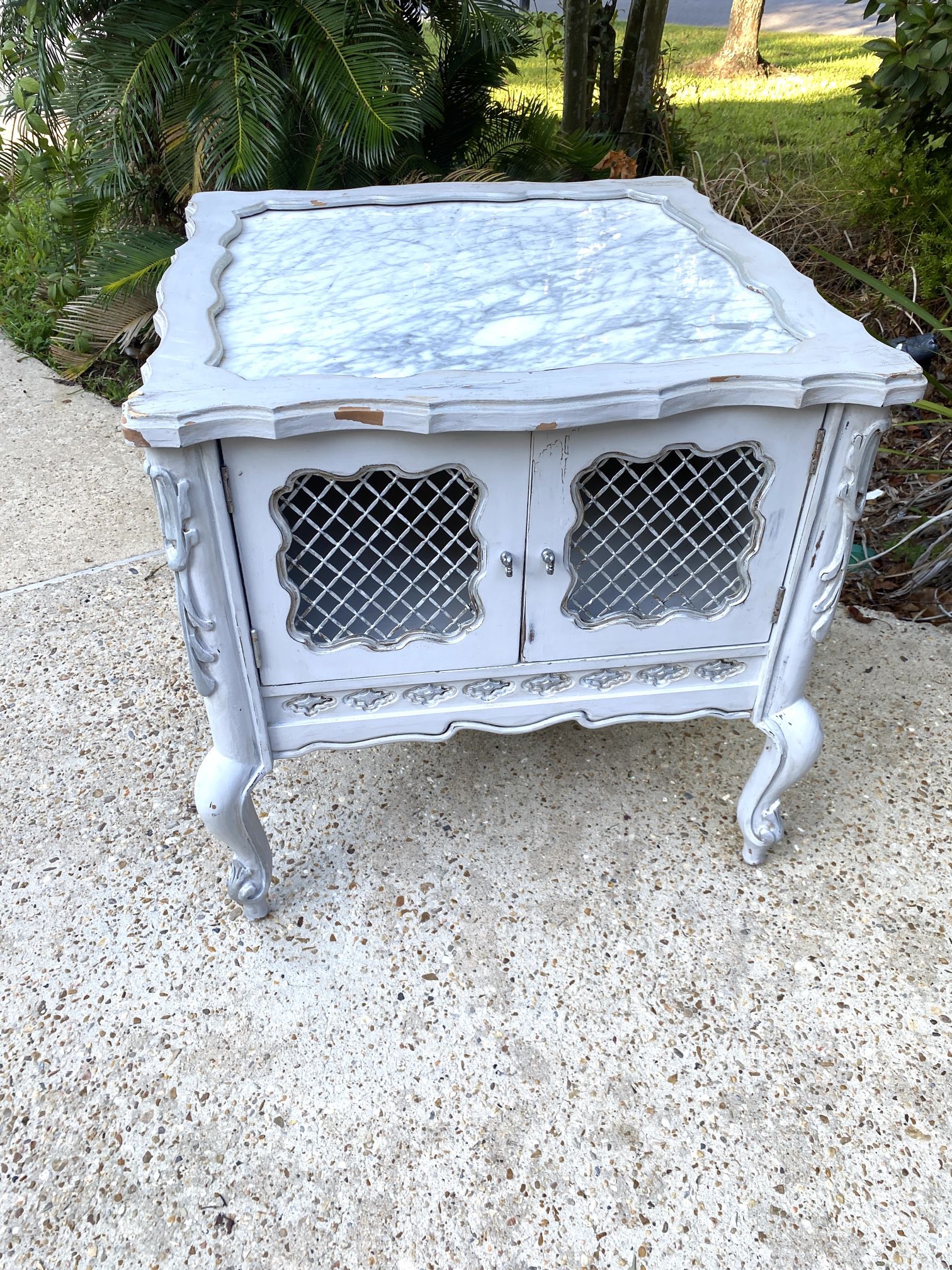 Shabby Chic Style Marble Top End table Nightstand 