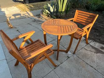 Teak Bistro Table + 2 Chairs