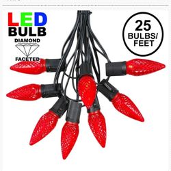 Christmas Lights.  25 feet 25 light LED  red c9 super bright