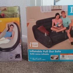 Inflatable Lounge Chair with Ottoman, And Inflatable Pull Out Sofa