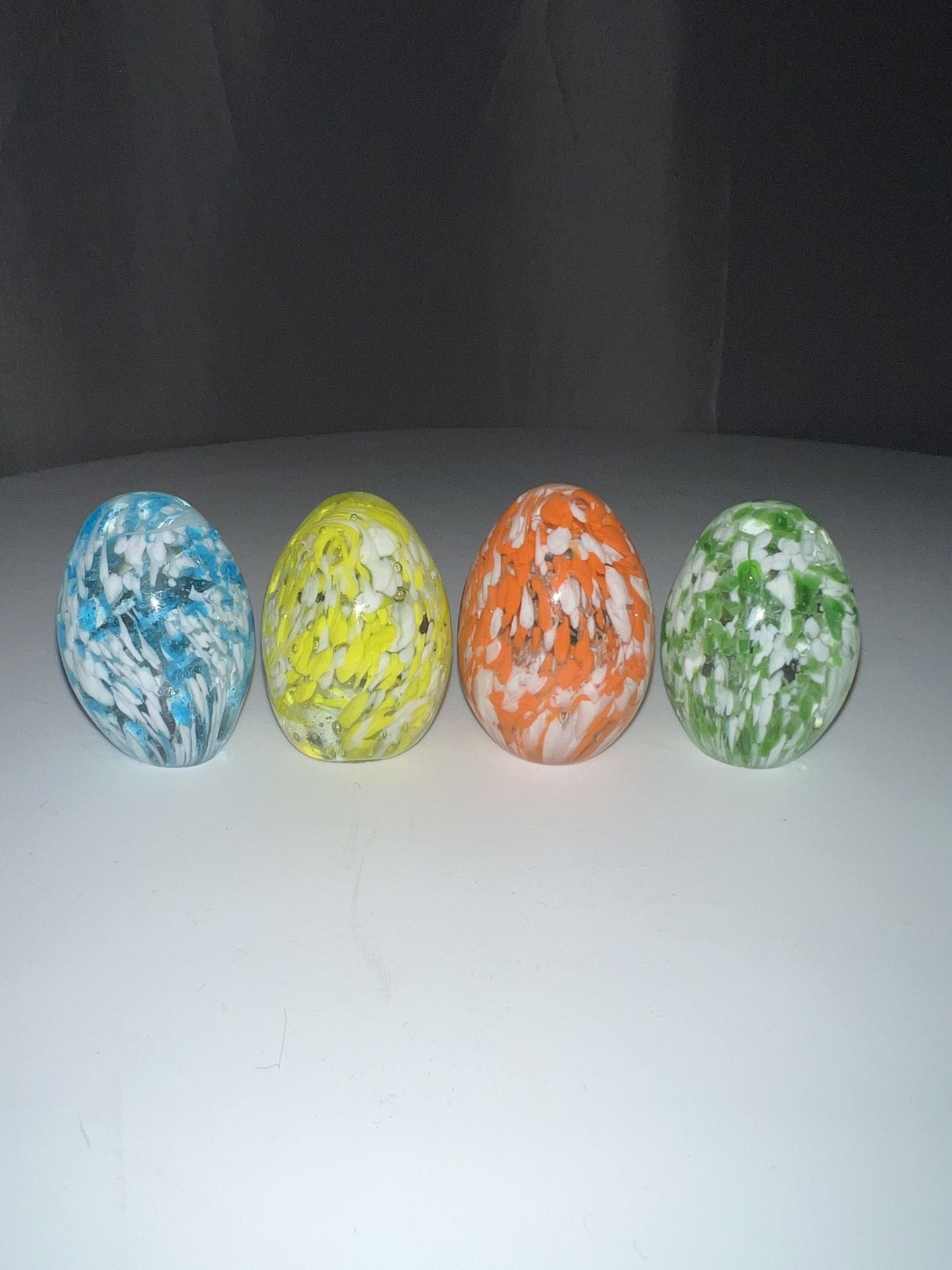 Set Of Four Vintage Glass Eggs Paperweight