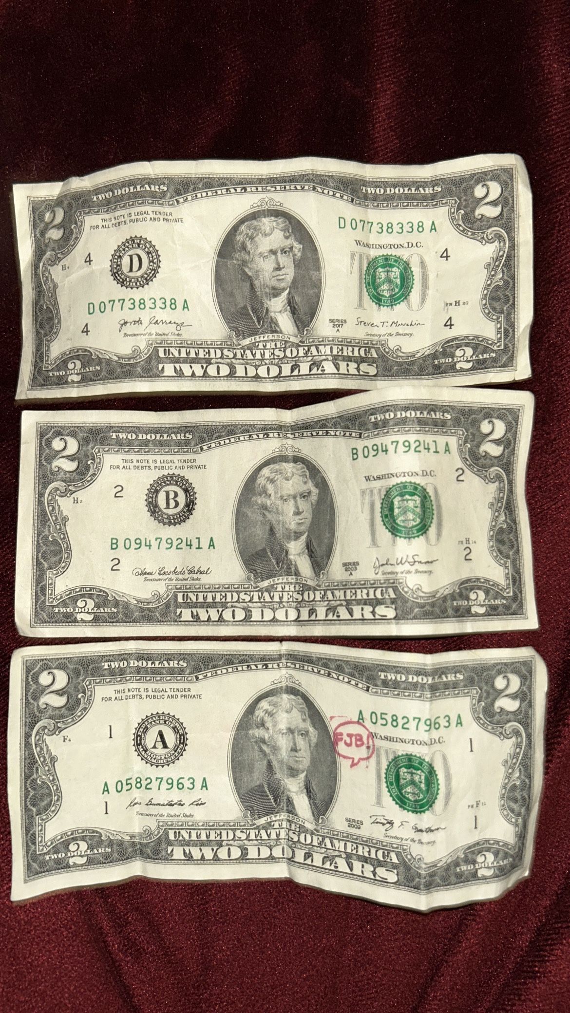 Old Collectible $2 Bills