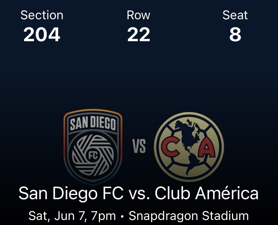 San Diego FC VS America 2 Tix Available