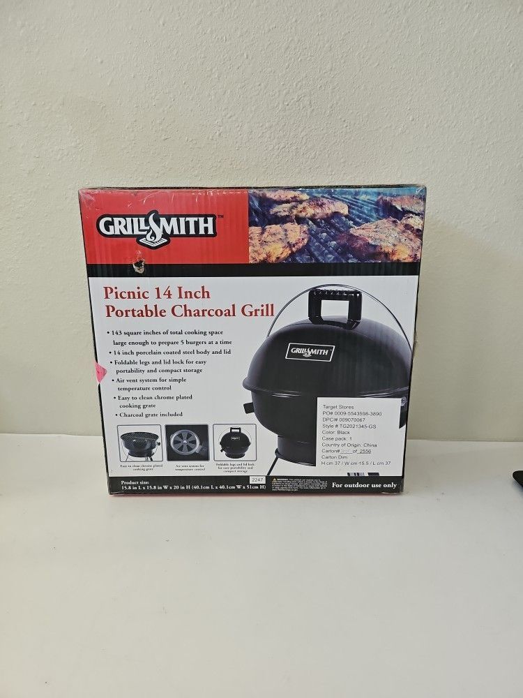 Grill Smith Portable Charcoal BBQ Grill 14" New