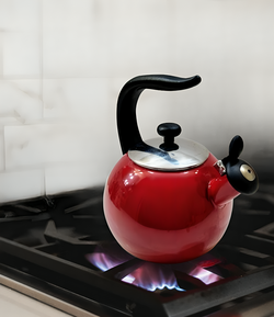 💫  2-Quart Whistling Red Teakettle with Flip-Up Spout