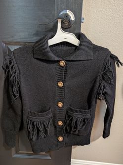 Vintage-Inspired Western Black Knit Fringe Cardigan Jacket