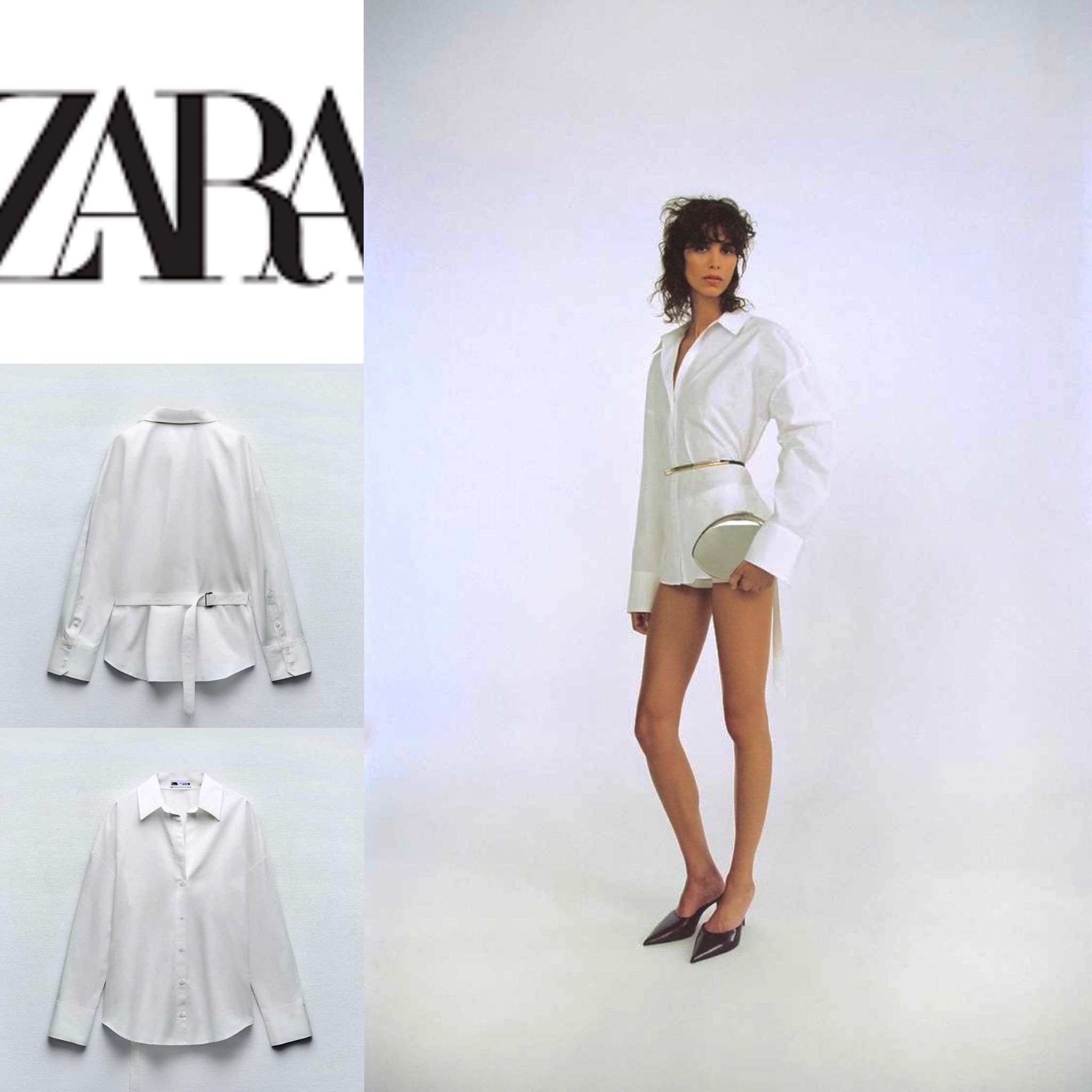 ZARA NWT white BACK TAB POPLIN lapel collar and long sleeves SHIRT size XL