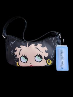 Betty Boop Jumbo Face Faux Leather Shoulder Handbag - Black