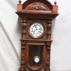 Antique Clock Carved Walnut Case 