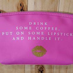 'Put on Some Lipstick...' Gold Glitter Kiss 💋 Pink Cosmetic Bag