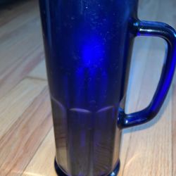 Vintage Cobalt Blue Glass Paneled  Beer Stein
