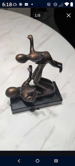 Very Fine Modernist Early to Mid 20th C. ABSTRACT Bronze/Brass Sculpture Adult & Child Gymnasts. On Marble Base. Unsigned. Rare!!!