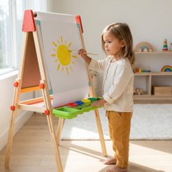 Brand New Kids Wooden Art Easel – Double-Sided Drawing Board with Accessories