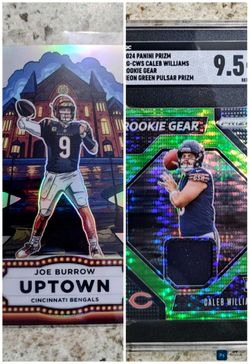 Donruss Optic JOE BURROW Uptown - MINT CONDITION! & 2024 Prizm #RG-CWS Caleb Williams Rookie Gear Neon Green Pulsar Prizm SGC 9.5