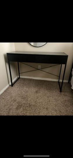44 in. Rectangular Computer Desk Metal Frame Study Table Home Office Workstation w/2 Drawers Black