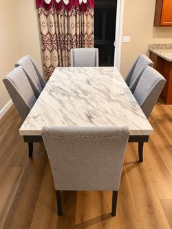 Marble Top Dining Table with 6 Chairs