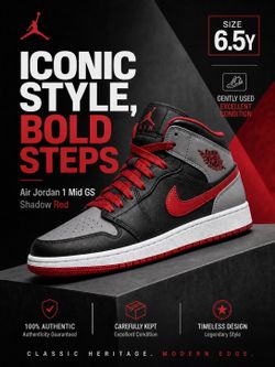 Air Jordan 1 Mid GS “Shadow Red” 6.5y