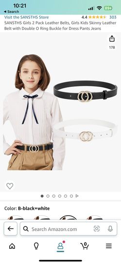 Girls Leather Belt Black & White 2 Pack