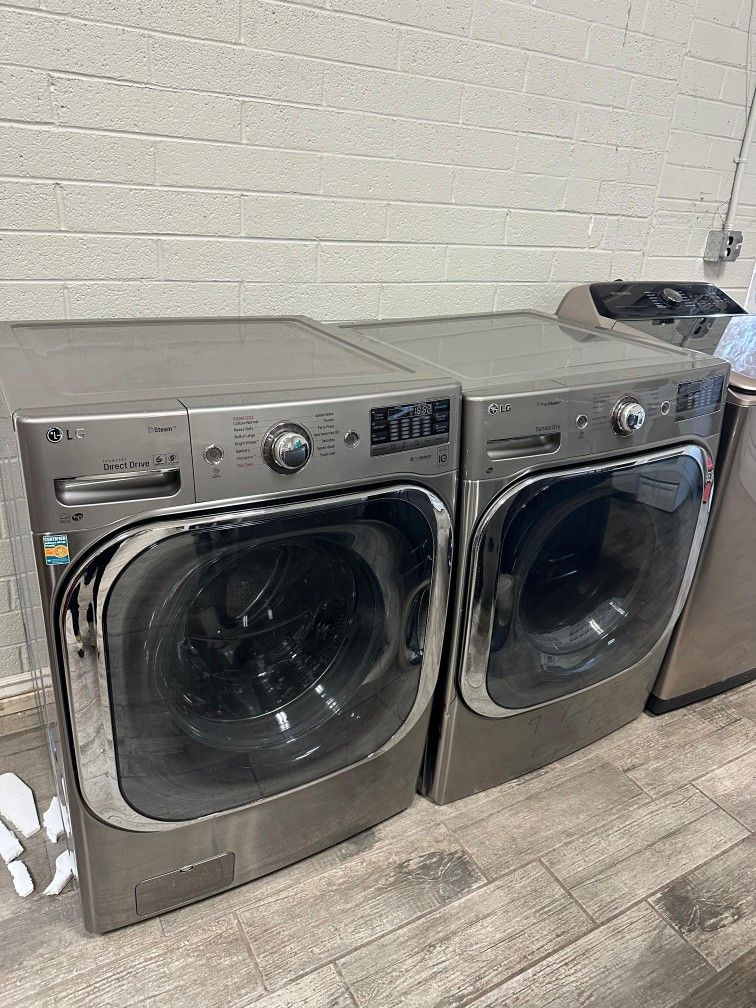 LG stainless steel mega capacity washer and dryer set electric