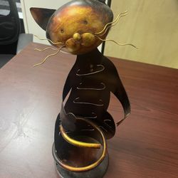 Cat Wine Bottle Holder 13” H Copper Color Metal 