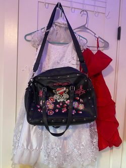 Ed Hardy Black Embroidered Tote Bag