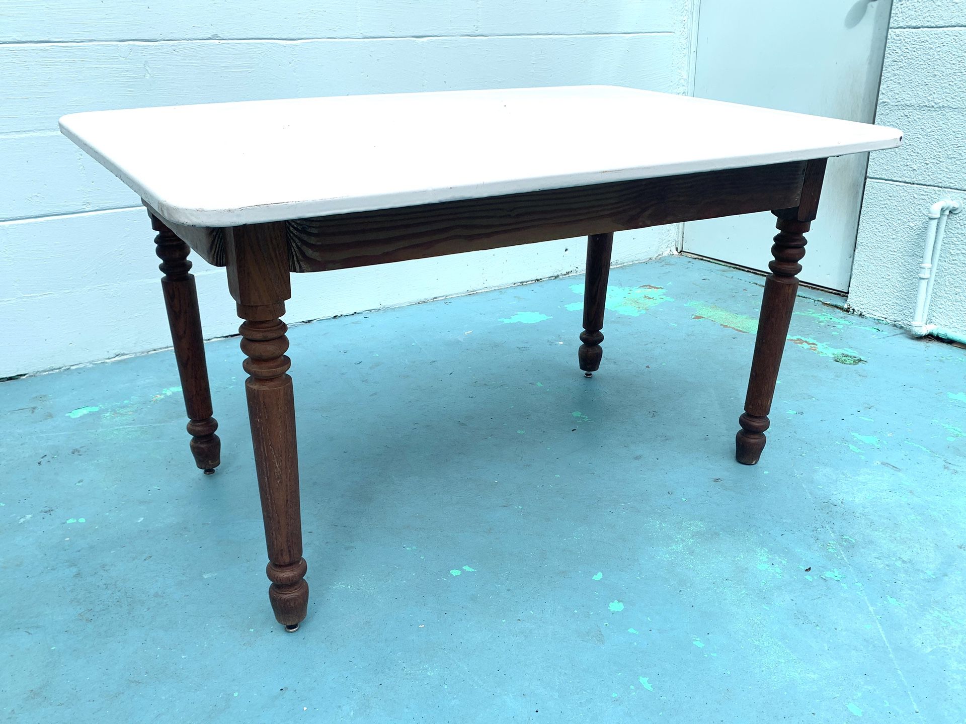 Enamel Antique Table w/ wooden base