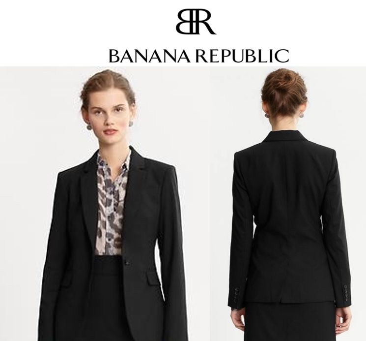 Banana Republic Black Lightweight Stretch Wool Suit Jacket/Blazer Size 8