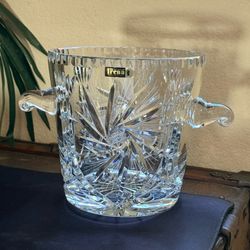 Vintage Irena Hand Cut 24% Lead Crystal Ice Bucket / Wine Cooler • Made in Poland