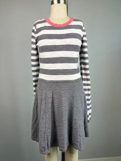 Express Striped Knit Sweater Dress Long Sleeve Gray White Pink Trim Small