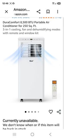 ABLO ESPAÑOL LOCATED IN WOODLAND 
NEW 
DuraComfort 8,500 BTU Portable Air Conditioner for 250 Sq. Ft.
3-in-1 cooling, fan and dehumidifying modes with