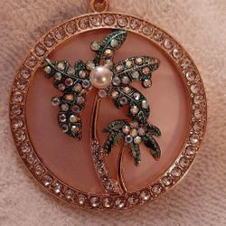 Pretty! Large  Crystal & Pearl Palm Tree Charm w/Free Chain