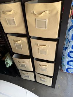 Dark Brown Cube Shelf with Fabric Storage Bins