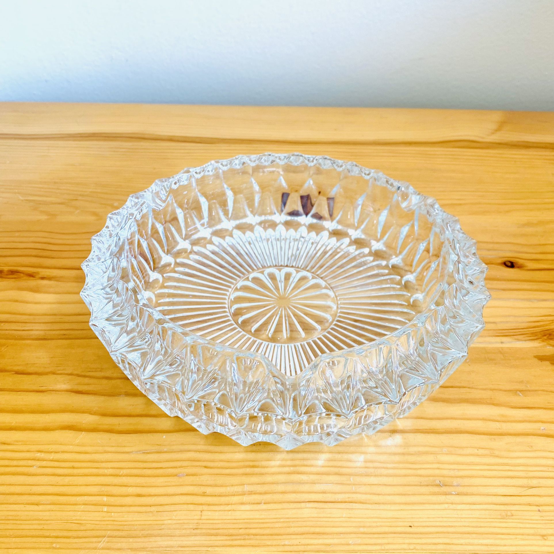 Vintage 1960s Glassware Ash Tray Clear Crystal Glass 60s