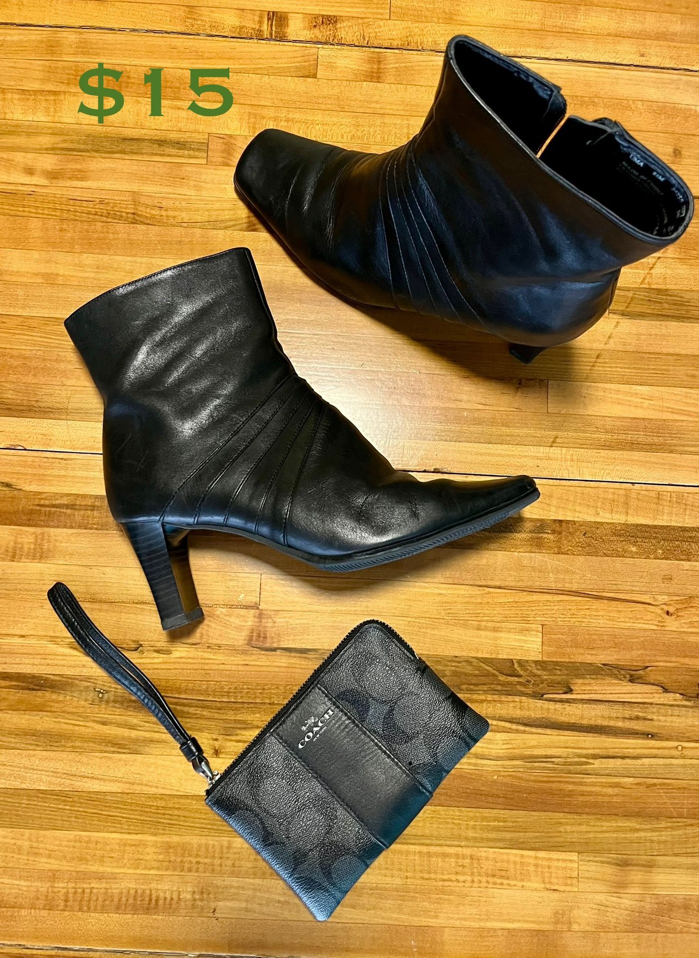 Black Leather Calf Booties 8.5 OBO