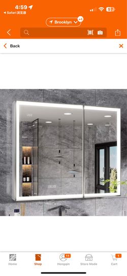New in box QueenFun Nova 36 in. W x 30 in. H Rectangular Aluminum Recessed/Wall Mount Dimmable Fogless Lighted Medicine Cabinet with Mirror, MCBL3630B