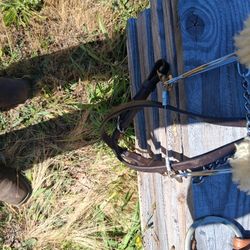 Horse Bridle Double Sticth Mylar Combanation Bite  6 in Mouth 3 Ring Roping Reins