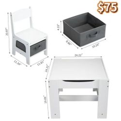 ✌️ Canddidliike Wood Activity Table and Chair with 2 Drawer for Toddlers Arts, Playroom, Reading, White