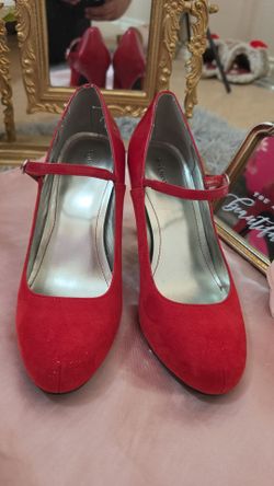 Red Suede Mary Jane Heels