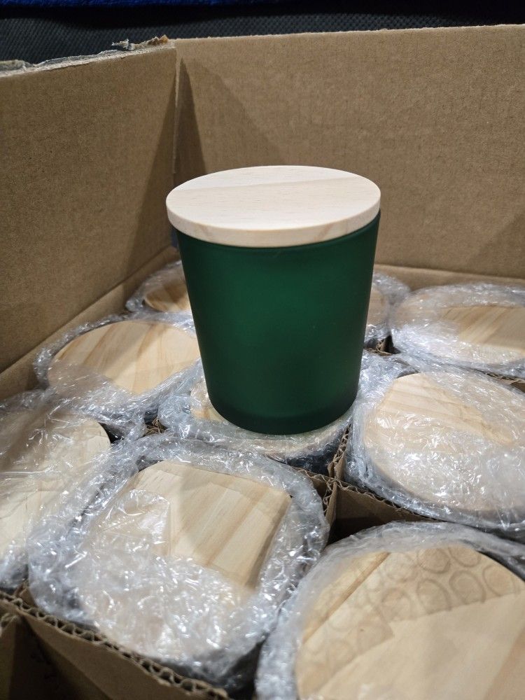 10 Oz Frosted Green Candle Glass Jars