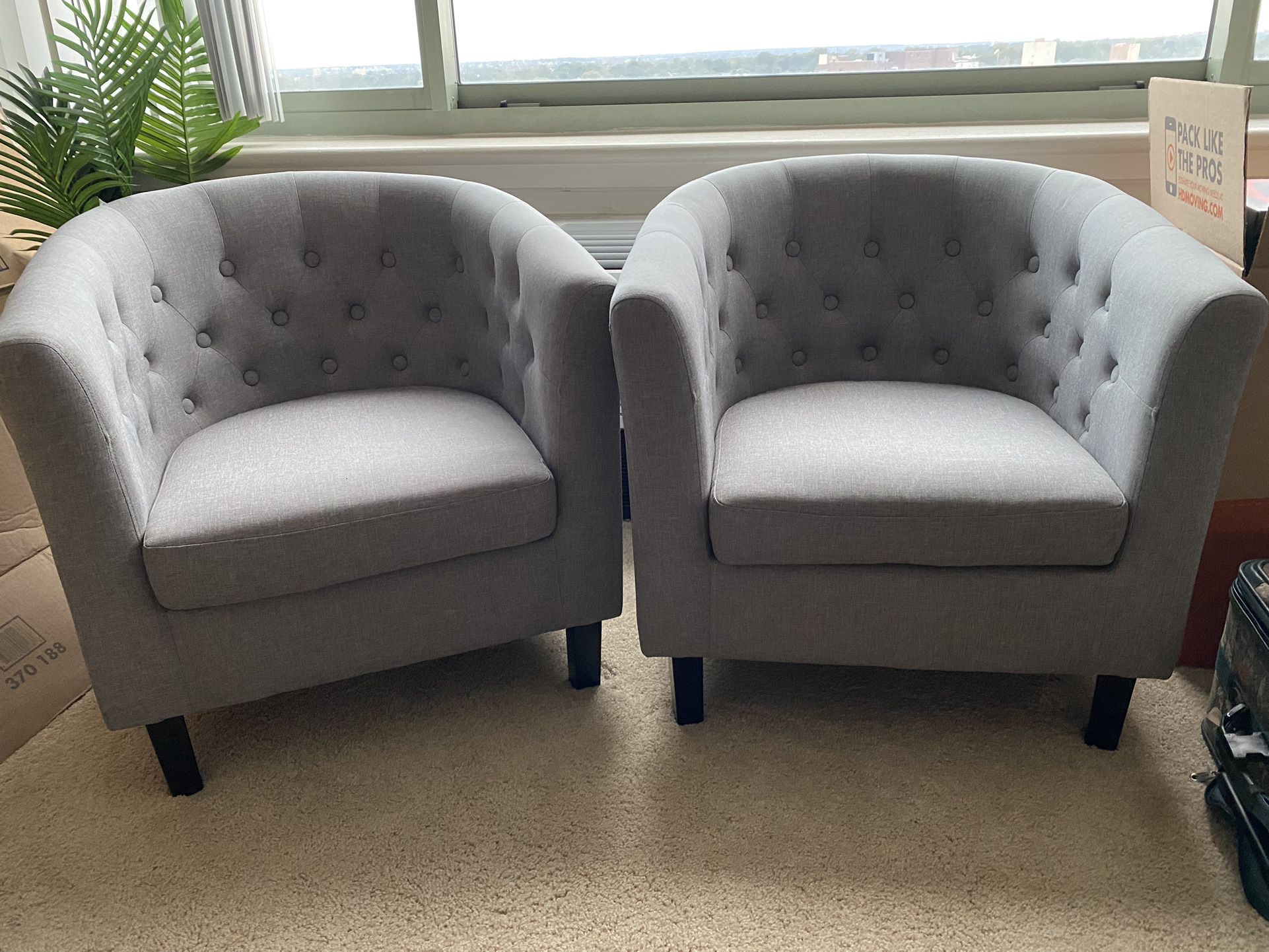 Ziaa 28.5” Wide Tuffed Armchair in Light Gray  (Set of 2)