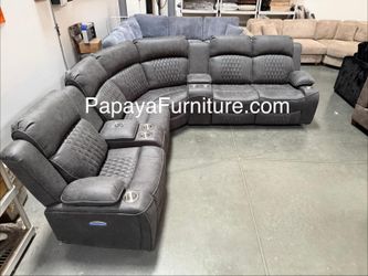 NEW POWER Reclining Sectional Storage Console Couch Set Curved Recliner Sofa Large Living Room Game Movie Entertainment Charcoal Black Motion BIG SALE